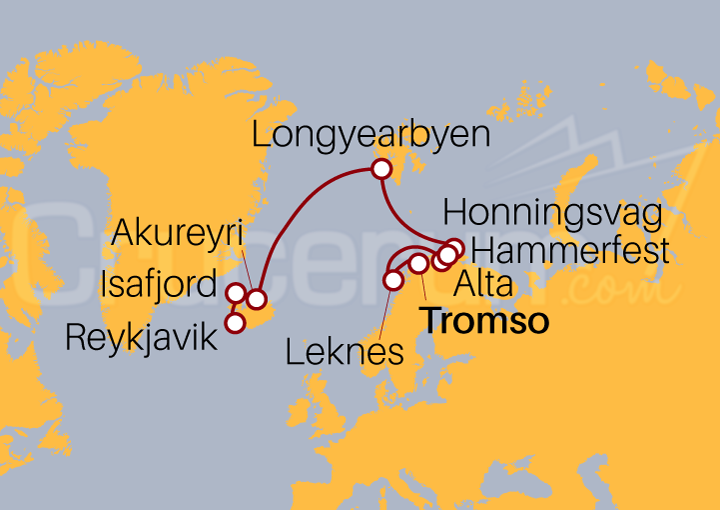 Itinerario Crucero De Fiordos Noruegos a Islandia