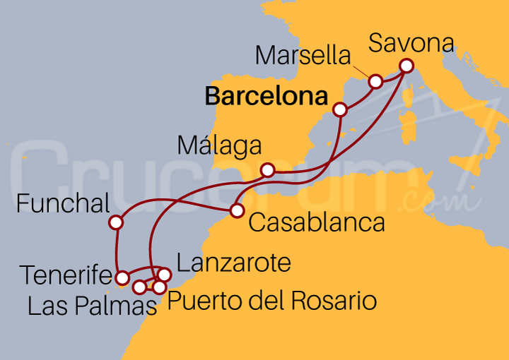 Itinerario Crucero De Barcelona a Las Canarias