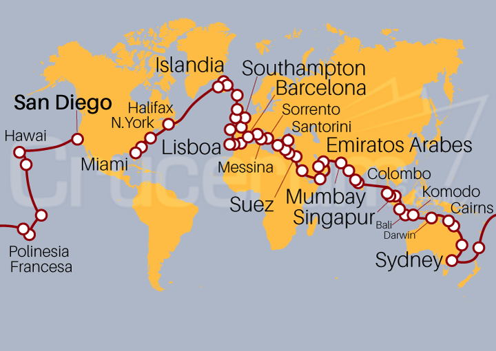 Itinerario Crucero Tramo Vuelta al Mundo 2026