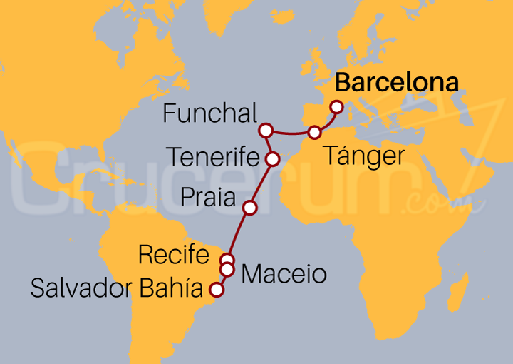 Itinerario Crucero De Barcelona a Salvador de Bahía