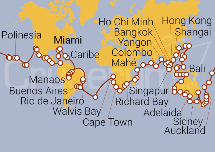 Itinerario Crucero Vuelta al mundo 2025 Miami - Miami