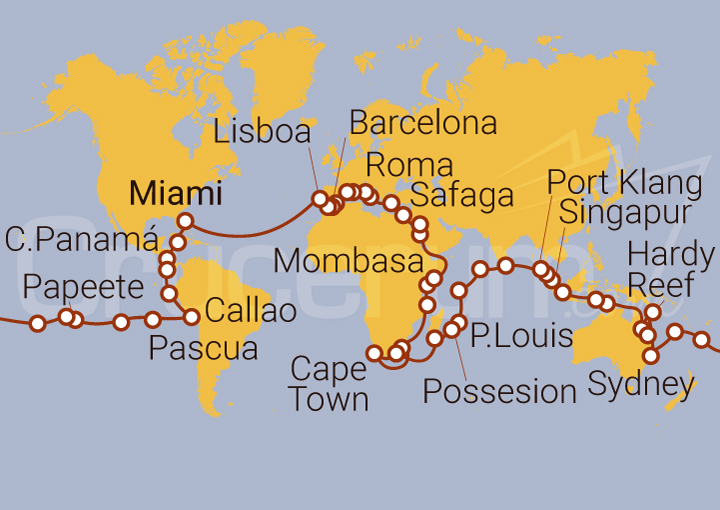 Itinerario Crucero Vuelta al Mundo 2025