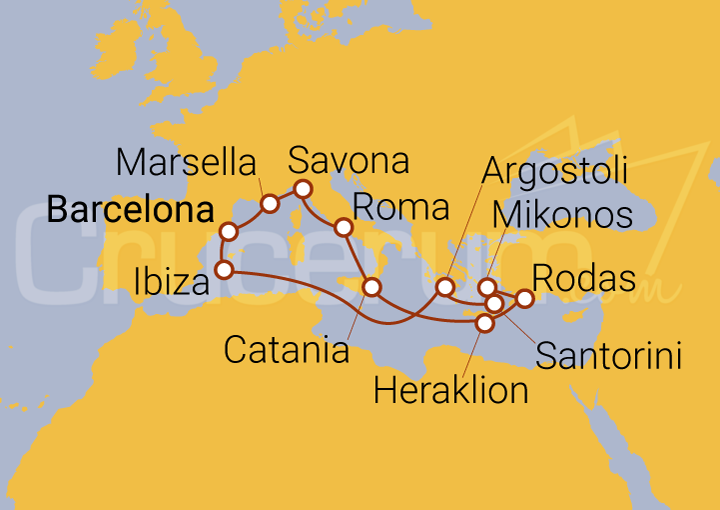 Itinerario Crucero Mediterráneo con Islas Griegas e Ibiza