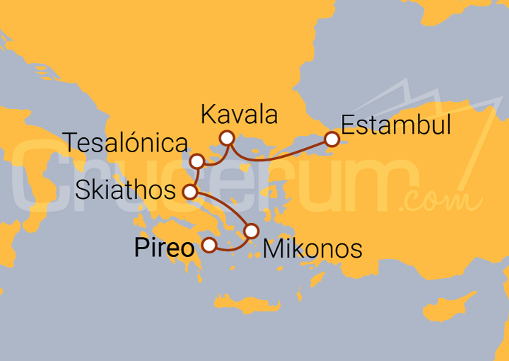 Itinerario Crucero Atardeceres de Mikonos y Reinos de Macedonia