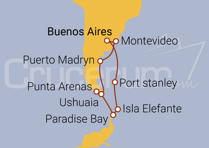 Itinerario Crucero Rumbo a la Antártida 2024 y 2025