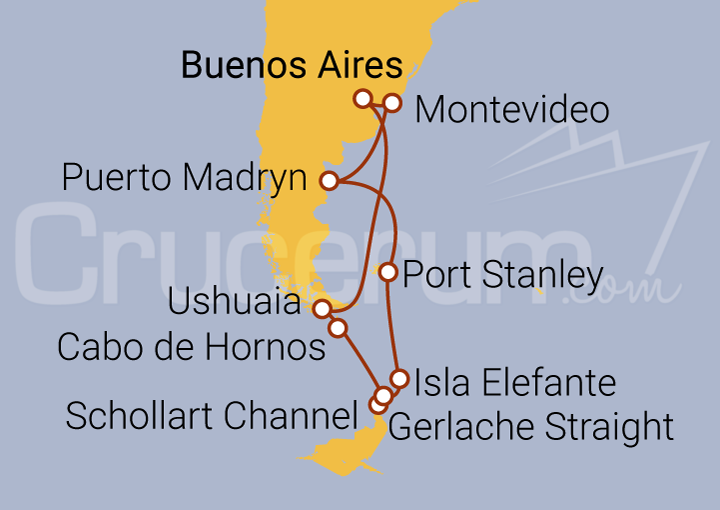 Itinerario Crucero Patagonia y Experiencia Antártica