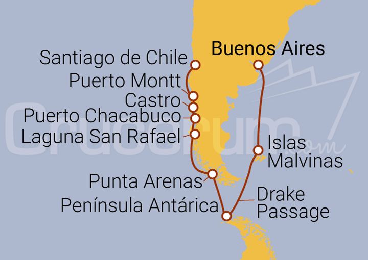 Itinerario Crucero De Ushuaia a Santiago de Chile