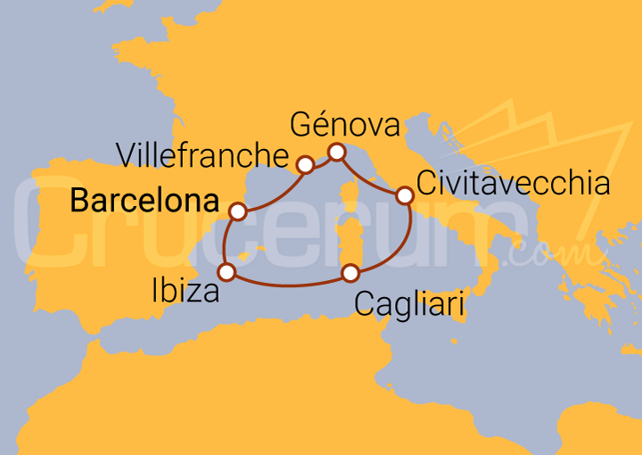 Itinerario Crucero Mediterráneo con Cerdeña e Ibiza