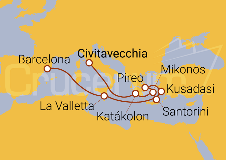 Itinerario Crucero Islas Griegas hasta Barcelona