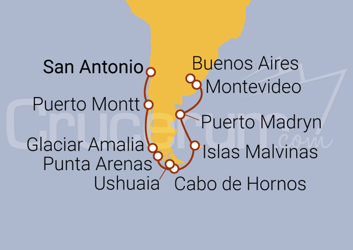 Itinerario Crucero Sudamérica y Patagonia