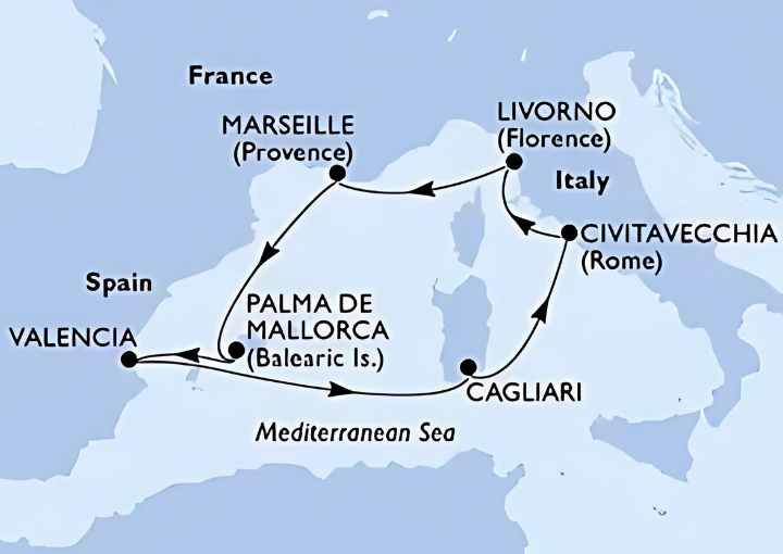 Crucero de 8 días desde Valencia a bordo del MSC Lirica 2025 MSC Cruceros