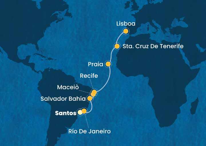Crucero de 16 días desde Santos (Sao Paulo) a bordo del Costa Pacifica marzo 2025 Costa Cruceros