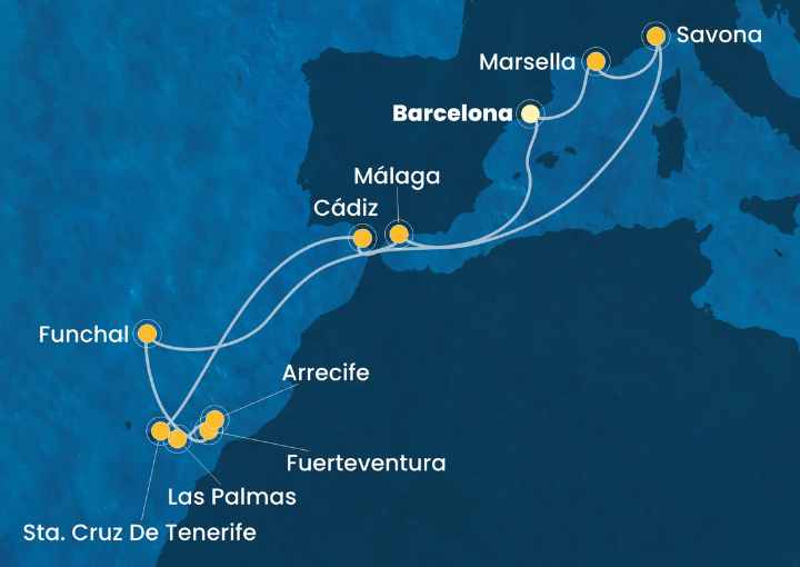 Crucero de 15 días desde Barcelona a bordo del Costa Fortuna octubre 2025 Costa Cruceros