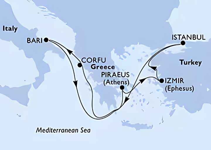 Crucero de 8 días desde Pireo (Atenas) a bordo del MSC Lirica 2025 2026 MSC Cruceros