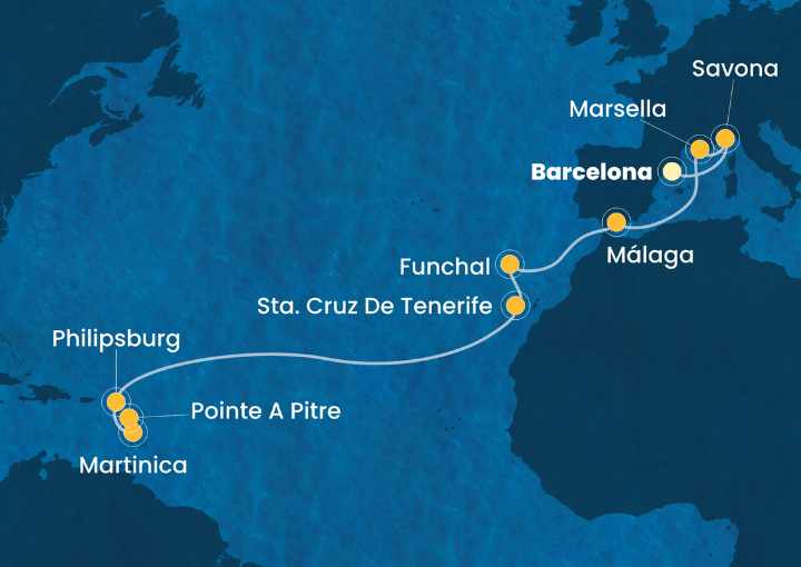 Crucero de 17 días desde Barcelona a bordo del Costa Fascinosa noviembre 2025 Costa Cruceros