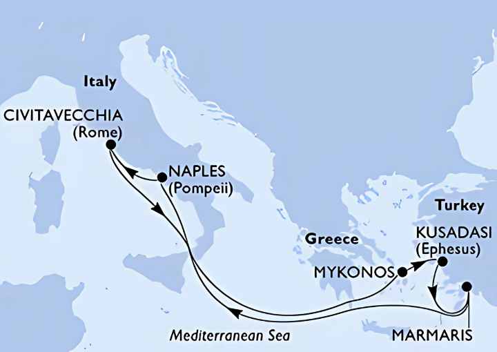 Crucero de 8 días desde Civitavecchia (Roma) a bordo del MSC Divina 2027 MSC Cruceros