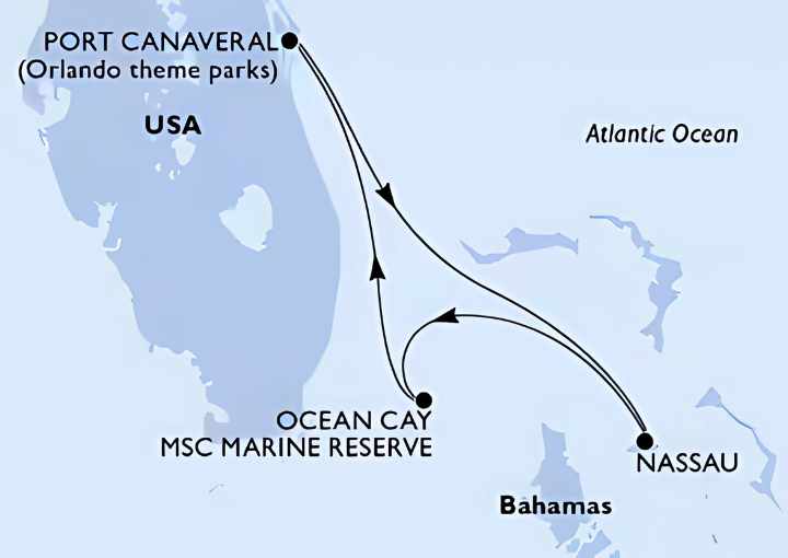 Crucero de 4 días desde Cabo Cañaveral (Orlando) a bordo del MSC Seashore 2027 MSC Cruceros