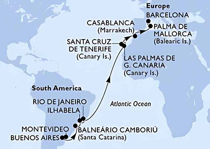 Crucero de 21 días desde Montevideo (Uruguay) a bordo del MSC Fantasia marzo 2026 MSC Cruceros