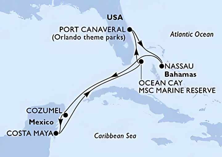 Crucero de 8 días desde Cabo Cañaveral (Orlando) a bordo del MSC Seashore 2026 MSC Cruceros