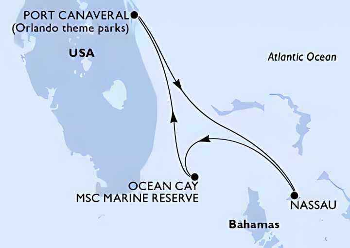 Crucero de 5 días desde Cabo Cañaveral (Orlando) a bordo del MSC Seashore septiemrbe 2025 MSC Cruceros