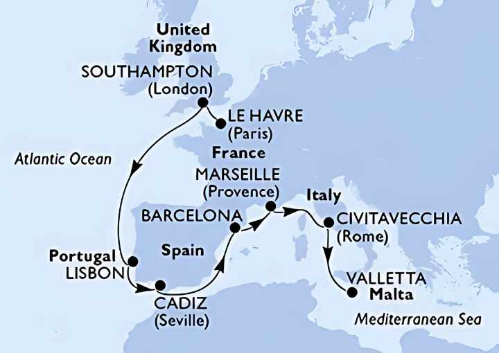 Crucero de 12 días desde Le Havre (París) a bordo del MSC Poesia febrero 2026 MSC Cruceros