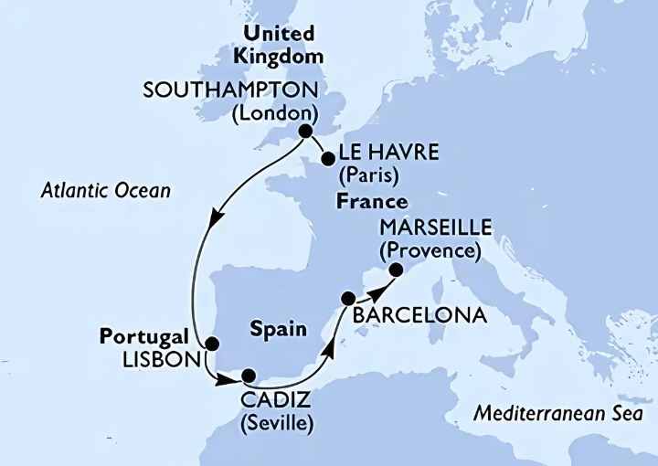 Crucero de 9 días desde Le Havre (París) a bordo del MSC Poesia febrero 2026 MSC Cruceros