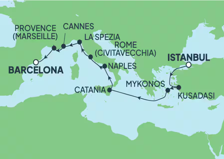 Itinerario Crucero De Estambul a Barcelona 2025