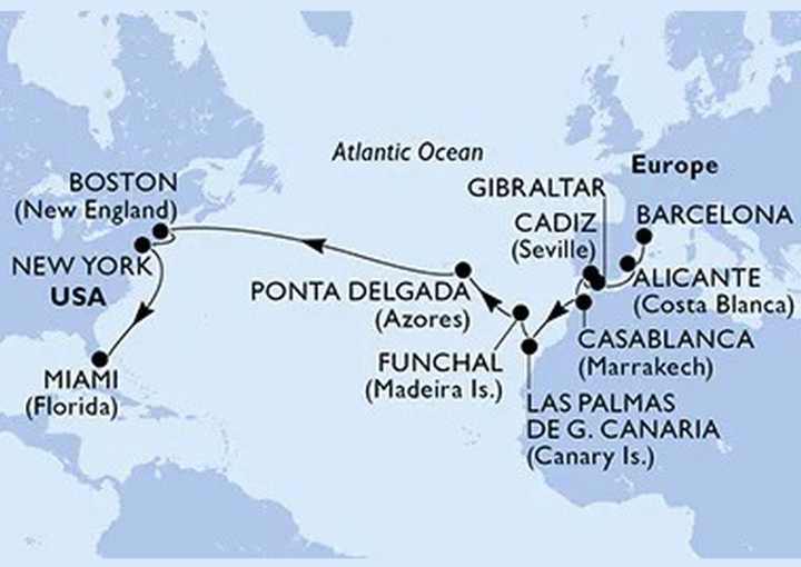 Crucero de 23 días desde Barcelona a bordo del MSC Meraviglia octubre 2026 MSC Cruceros