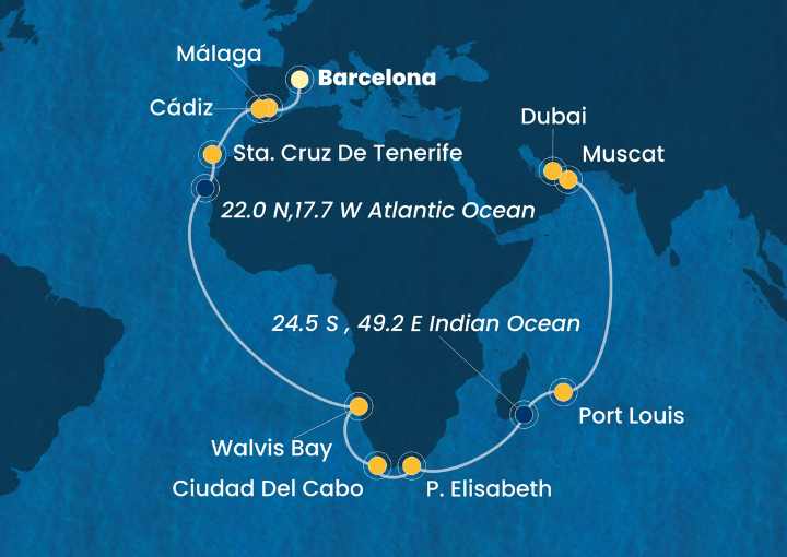 Crucero de 36 días desde Barcelona a bordo del Costa Smeralda noviembre 2026 Costa Cruceros