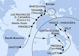 Crucero de 22 días desde Santos (Sao Paulo) a bordo del MSC Armonia marzo 2026 MSC Cruceros