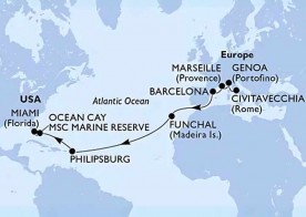 Crucero de 18 días desde Civitavecchia (Roma) a bordo del MSC Poesia abril 2026 MSC Cruceros