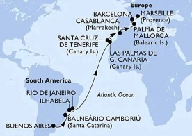 Crucero de 21 días desde Buenos Aires (Argentina) a bordo del MSC Fantasia marzo 2026 MSC Cruceros