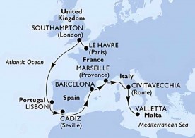 Crucero de 12 días desde Le Havre (París) a bordo del MSC Poesia febrero 2026 MSC Cruceros