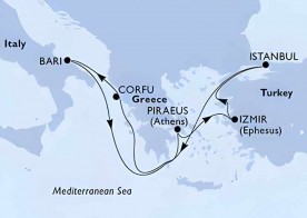 Crucero de 8 días desde Bari (Alberobello) a bordo del MSC Lirica abril 2026 MSC Cruceros